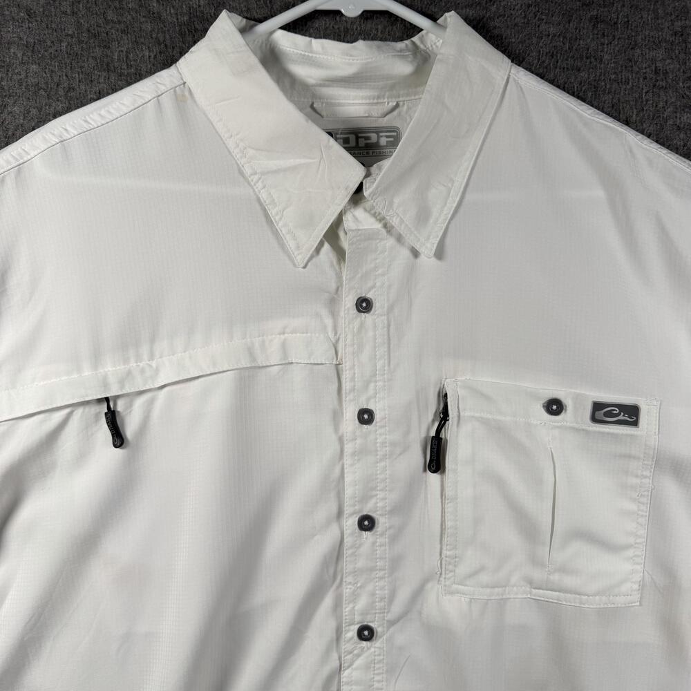 Drake Shirt Mens XL White Short Sleeve Fishing Button Up Performance Outdoor